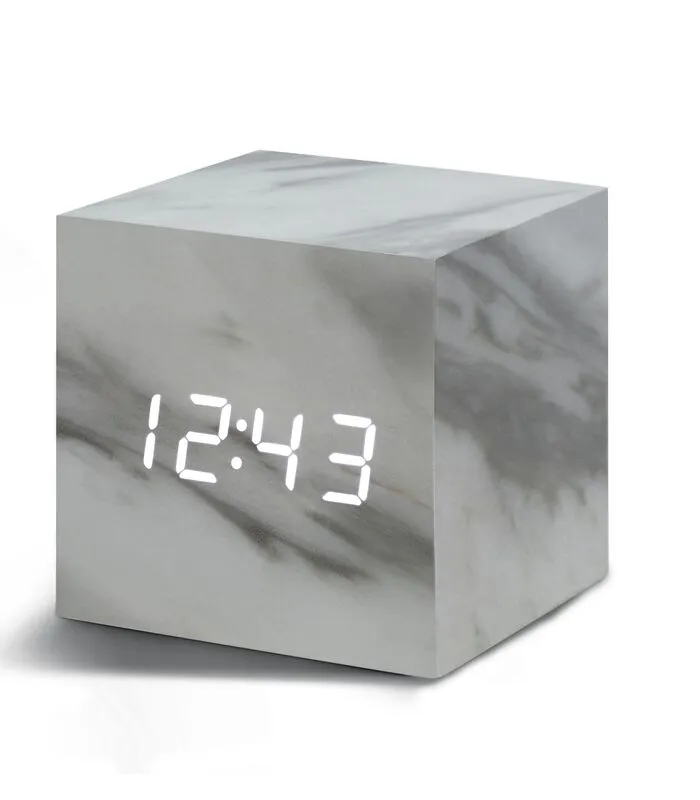Gingko Cube Click Clock Wekker - Marmer/LED Wit 4 Gingko Cube Click Clock Wekker - Marmer/LED Wit - Image 2