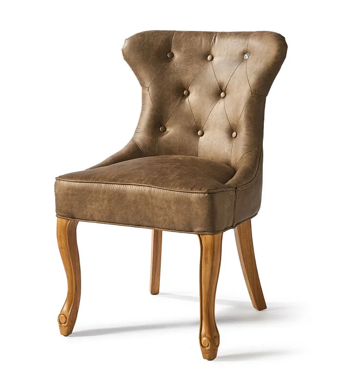 Rivièra Maison Eetkamerstoel Met Houten Poten, Gecapitonneerde Rugleuning - George Dining Chair - Pellini Leer - Coffee Bruin - 1 Stuk 4 Rivièra Maison Eetkamerstoel Met Houten Poten, Gecapitonneerde Rugleuning - George Dining Chair - Pellini Leer - Coffee Bruin - 1 Stuk - Image 2