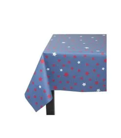 Fleur De Soleil Gecoat Tafelkleed Stars Denim Rood