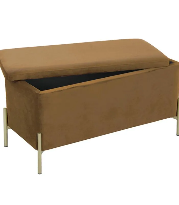 Leitmotiv Bank Snog XL - Velvet Cognac Bruin, Goud Geverfde Poten - 90x45x45cm 4 Leitmotiv Bank Snog XL - Velvet Cognac Bruin, Goud Geverfde Poten - 90x45x45cm - Image 2