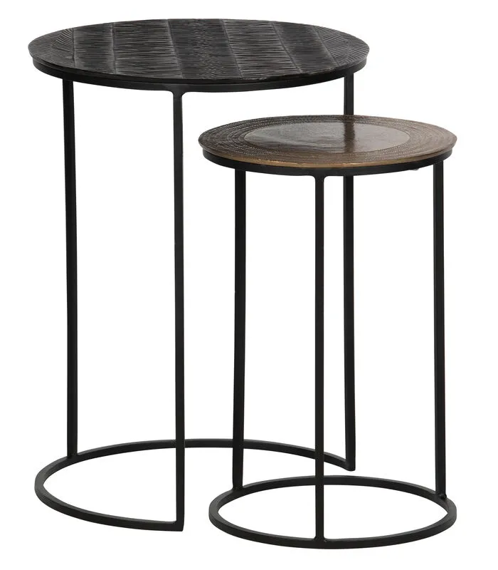 WOOOD Exclusive Exclusive Tate Bijzettafel - Metaal - Antique Brass - Set Van 2 3 WOOOD Exclusive Exclusive Tate Bijzettafel - Metaal - Antique Brass - Set Van 2